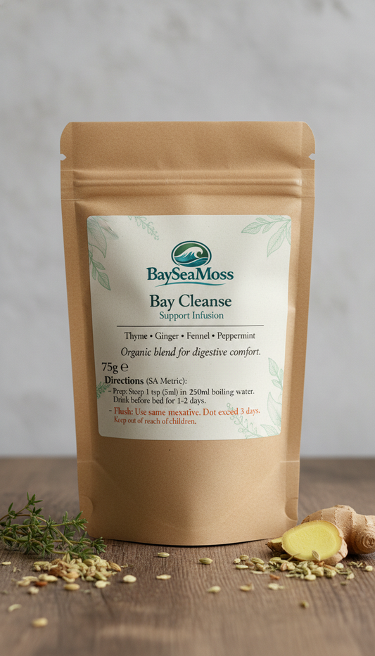 BaySeaMoss Bay Cleanse Support Infusion | Organic Digestive Comfort Tea | Thyme, Ginger, Fennel & Peppermint - 75g